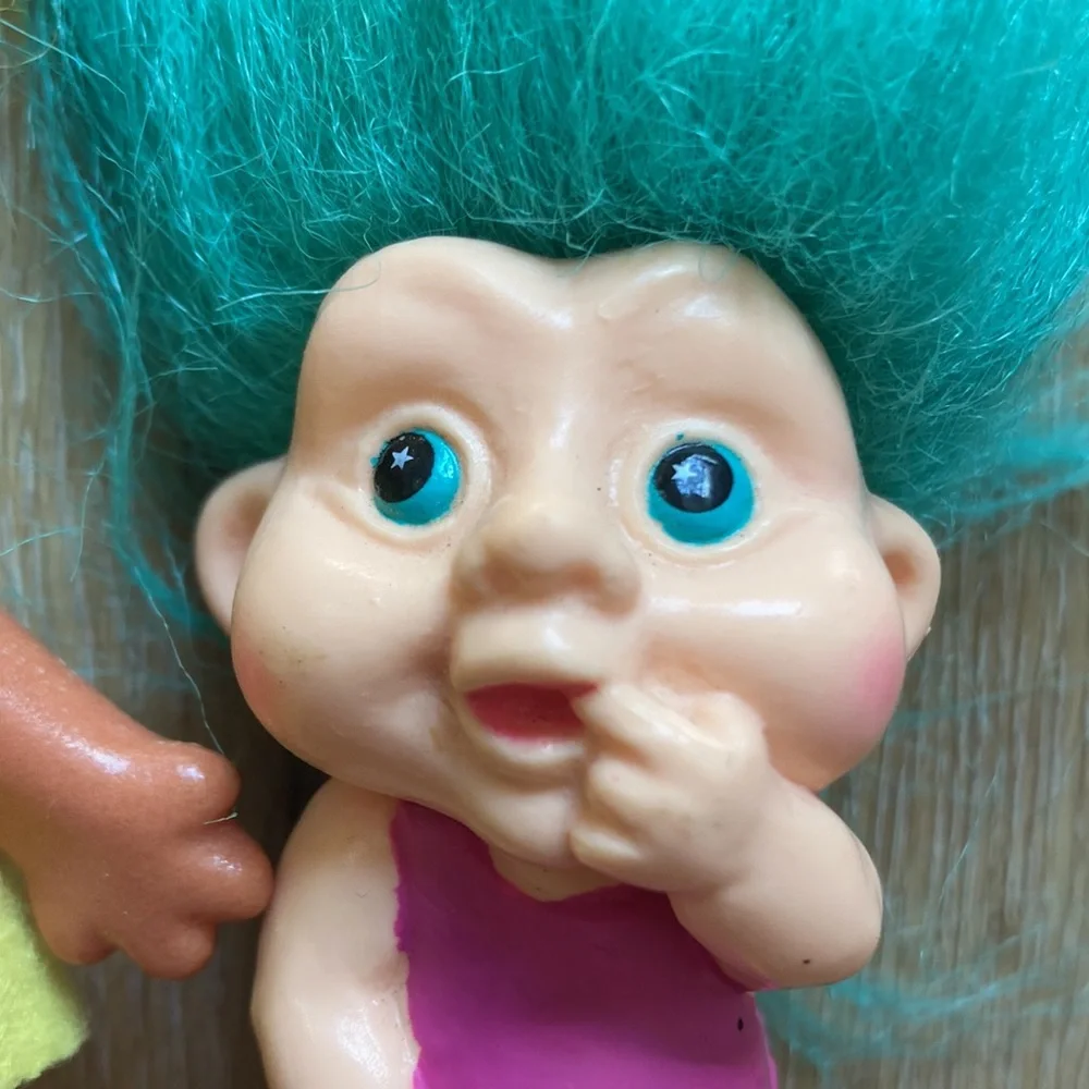 Vintage Troll Yellow Hair Blue Eyes 4” Made In Korea & Applause Magic Tr…